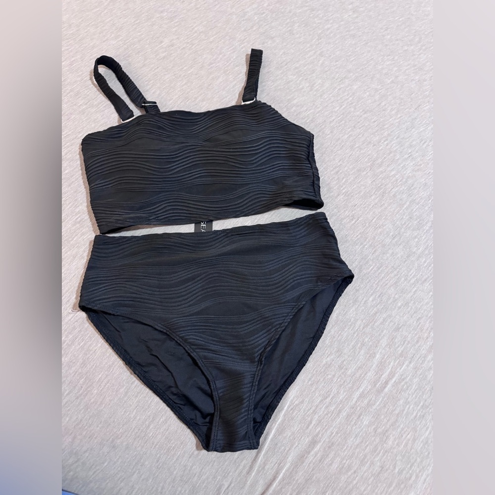 Black Textured Bikini Set